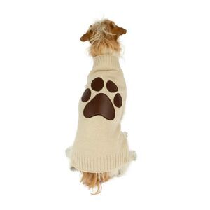 House of Barker Knit/Paw Applique Dog Sweater - Tan (L /21"-24" Chest Girth) NEW
